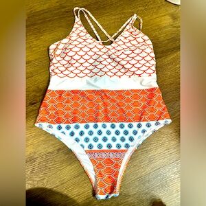 Cupshe Orange and Blue Patterned One Piece Swimsuit
